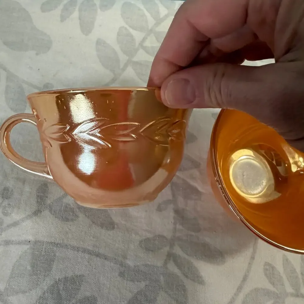 Vintage Fire-King Peach Lustre Laurel Tea Cups Set of 2 Replacement
